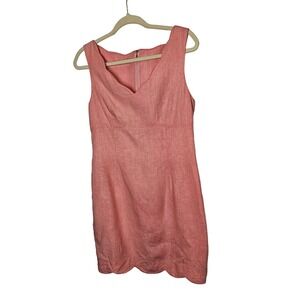 Judy's Vintage 80s Coral Linen Lined Dress Scalloped Edge Zip Closure 1980s Sz L